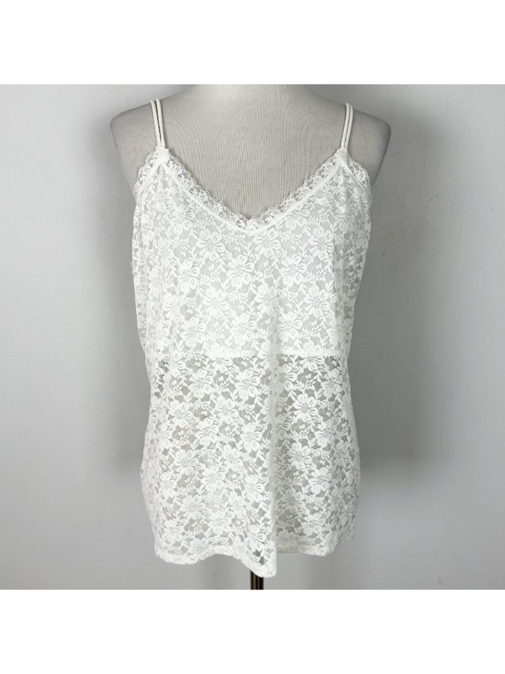 Women’s Y2K White Floral Lace Cami Tank Top Coquette Ethereal Size 2X‎